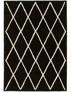 tappeto design Albany Diamond Black con cuscino gemello bianco e nero